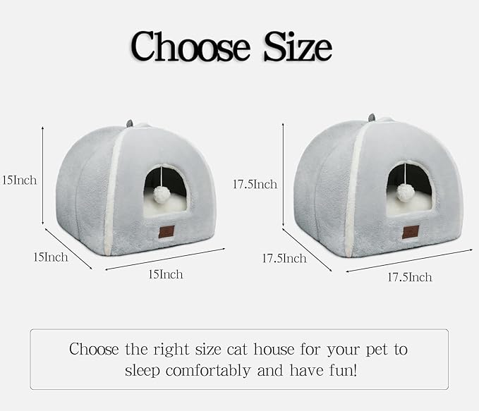 Large Cat Bed for Indoor Cats - Cat House Cats Tent with Removable Washable Cushioned Pillow, Soft and Self Kitten beds,Pet Bed, Grey,17.5inches
