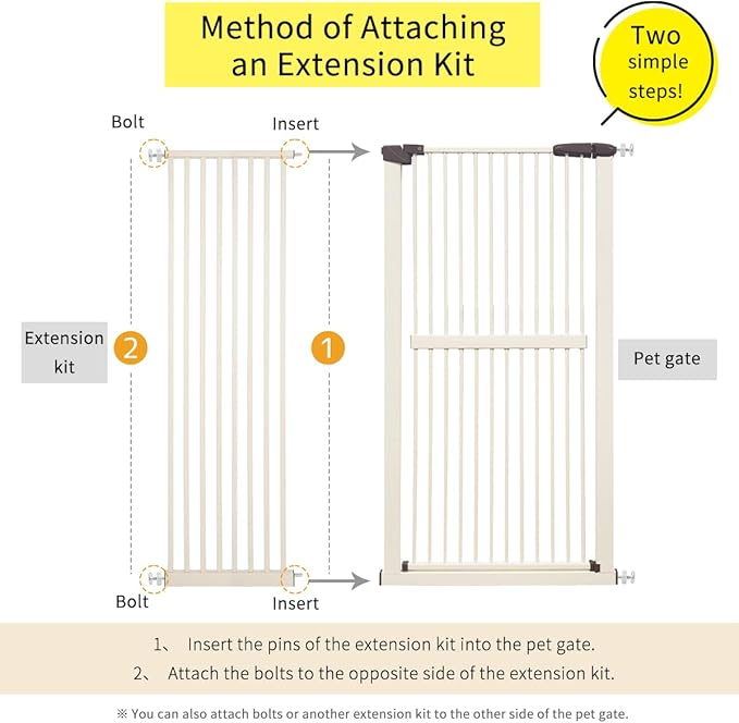 Lumizone Extra Tall Cat Gate Extension Kit 61.02" High Pressure Mounted 16.73" Extra Wide 1.37" Gap No Drilling Tall Pet Gate for Dogs (Cream, 16.73"/42.5cm)