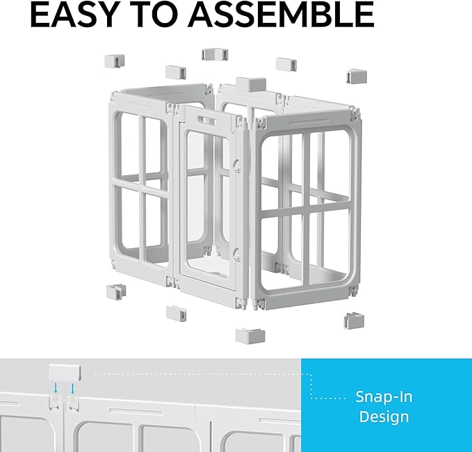 Acrylic Dog Playpen Indoor, 24" H Plastic Pet Playpen with Door, Clear Pet Play Pen for Puppy Cat Rabbit Ferret, Easy Assemble Dog Pen, Preferable for Small Cage, White 6 PCS