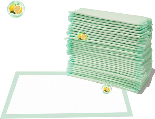 IMMCUTE Cat Pads 16.9"" X 11.4"", Lemon Scent, 30 Ct, Pee Pads for Cats, Thickened Super Absorbent Pee Pads, Odor Control, Cat Pads for Litter Box System, Cat Pad Refills, Cat Litter Pads, Green