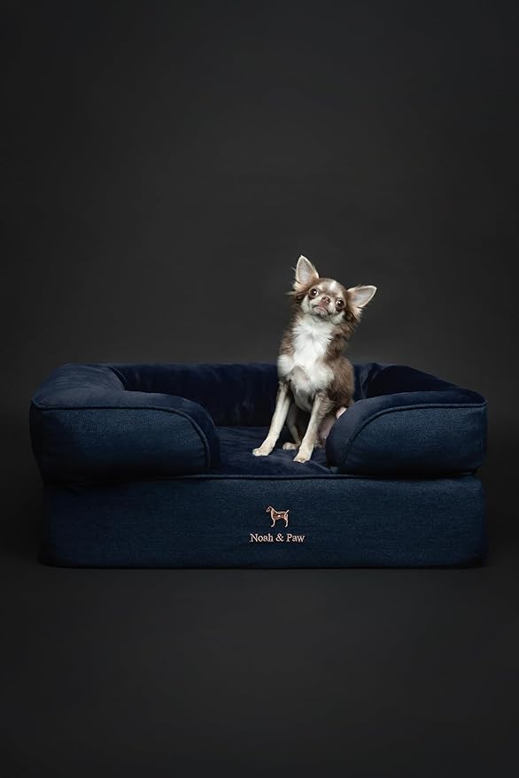 NOAH & PAW Dog Bed, 28x23x11 Inch, Orthopedic Dog Beds for Medium Size Pets, Eggshell Memory Foam Infused with Cooling Gel, Inner Cover, Waterproof, Machine Washable (Denim Sofa Collection)