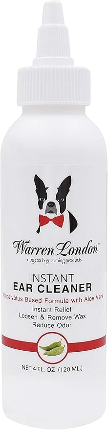 Warren London Ear Cleaner for Dogs & Cats 4 oz | Instant Aloe & Eucalyptus Ear Wash Solution – Cleans, Deodorizes, Soothes Itchy Ears, Prevents Wax & Odor | Puppy & Kitten Safe | Made in USA | 4oz