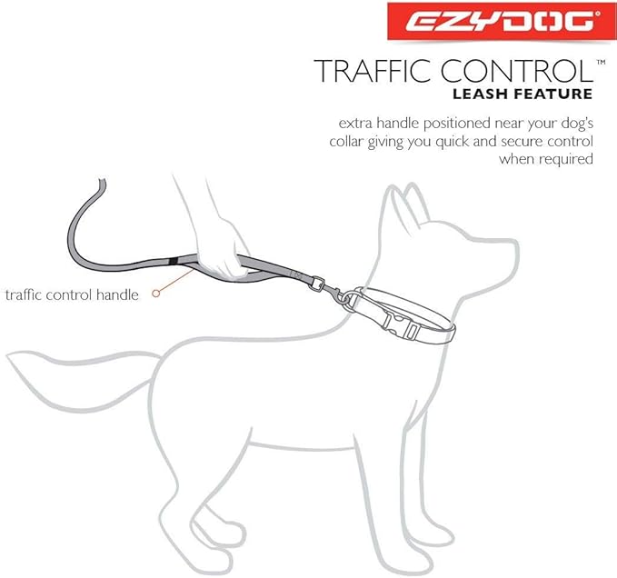 EzyDog Soft Trainer Dog Leash with Traffic Control Handle - Reflective Stitching for Nighttime Safety and Superior Strength and Comfortability for Training Large to Medium Dogs (72”, Denim)