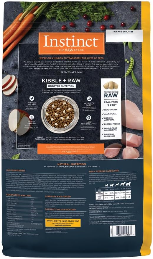 Instinct Raw Boost, Natural Dry Dog Food with Freeze Dried Pieces, High Protein, Grain Free Recipe - Real Chicken, 10 lb. Bag