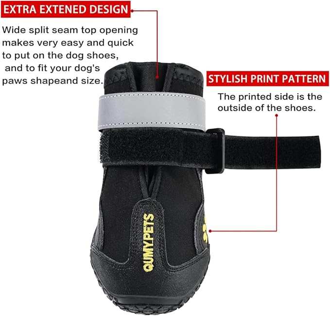 QUMY Dog Shoes for Large Dogs, Medium Dog Boots & Paw Protectors for Winter Snowy Day, Summer Hot Pavement, Waterproof in Rainy Weather, Outdoor Walking, Indoor Hardfloors Anti Slip Sole Black Size 2