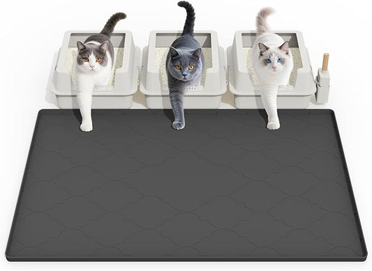 Cat Mat for Litter Box, 38" X 26" Large Silicone Cat Litter Trapping Mat, Easy Clean for Scatter Control, Soft on Kitty Paws, Waterproof, Urine-Proof, Non-Slip Kitty Litter Mat for Floor, Black
