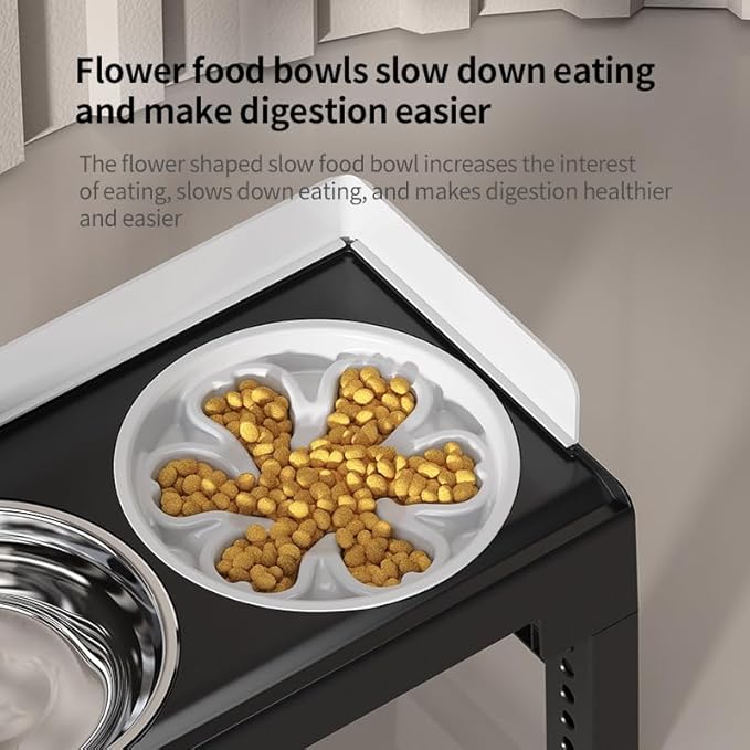 Marchul Elevated Dog Bowls for Medium Large Dogs, 6 Height Adjustable Dog Bowl Stand 3.1''/ 8.7''/ 9.4''/ 10.2''/ 11''/11.8'', with 1 Slow 1*Feeder Dogs Bowl & 1 * 40oz Stainless Steel