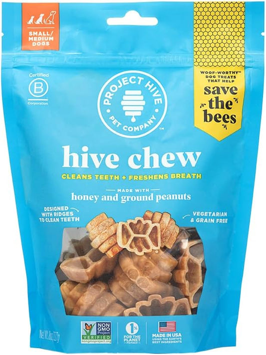 Hive Treats for Dogs — Healthy, Non-GMO Project Verified, Natural Peanut Butter Flavored, Natural, Vegetarian Chews, Made in The USA (Hive Chews, Small Breeds)