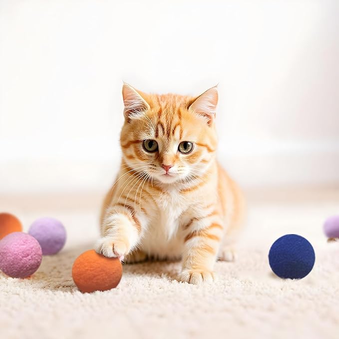 Cat Toys for Indoor Cats, Cat Toys Balls, 20 Packs Interactive Cat Toy Set with Colorful Bell, Jingle Bell, Rainbow, Pompom and Sisal Ball for Kittens