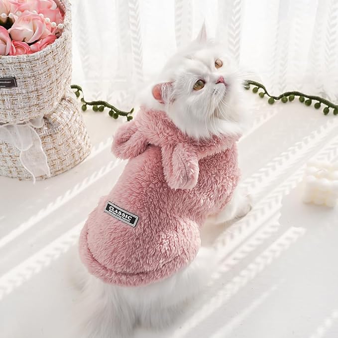Cat Bunny Ears Costume Cute Dog Kitten Hoodies Sweater Rabbit Ears Puppy Pet Apparel (Small,Pink)