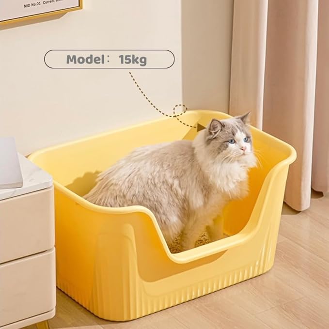 Extra Large Litter Box with High Sides 25.27" Lx17.83 Wx13.11 H,Anti-Splashing,Tool-Free Assembly,Multi Kitty Cat Litter Box,Jumbo (Yellow)