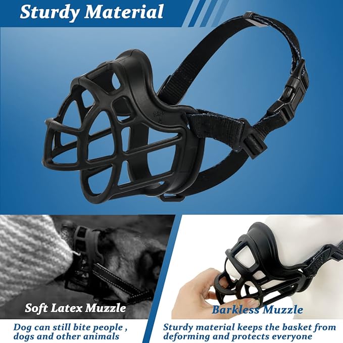 BARKLESS Dog Muzzle, Basket Muzzle Anti Biting Chewing, Sturdy Lightweight Cage Mouth Cover for Small Medium Large Sized Dogs, Allows Panting Drinking, Suitable for Grooming Trimming Training
