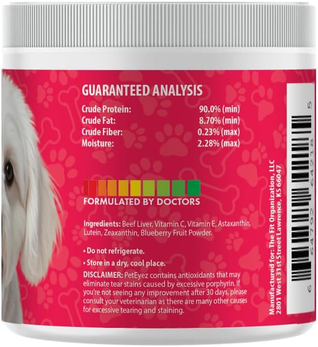 Peteyez Tear Stain Remover Vitamin Treats for Dogs - Support Eye Health & Reduce Itching & Tear Stain Buildup - 100% Natural Dog Treats w/Superfoods, Antioxidants & Nutrients - 8 oz (Beef)
