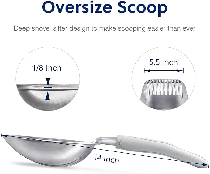 WePet Cat Litter Scoop, Aluminum Alloy Sifter, Kitty Metal Scooper, Deep Shovel, Long Handle, Poop Sifting, Kitten Pooper Lifter, Durable, Heavy Duty, for Litter Box