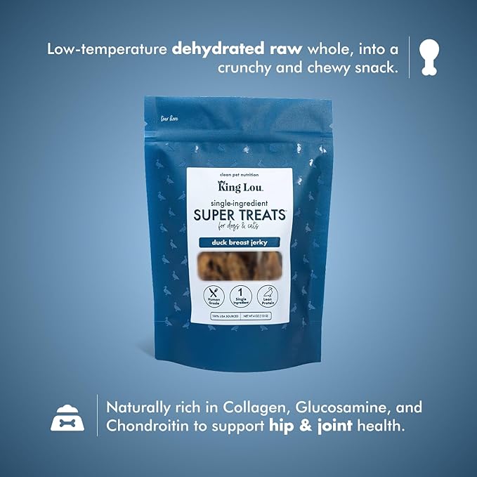 King Lou Pets - Duck Jerky Dog & Cat Treats - Single Ingredient, USA-Made, High Protein, 1 lb