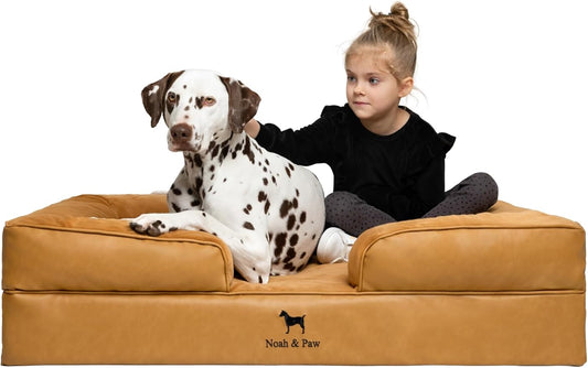 NOAH & PAW XL Dog Bed, 45x35x11 Inch, Orthopedic Large Dog Beds, Eggshell Memory Foam Infused with Cooling Gel, Inner Cover, Waterproof, Machine Washable (Faux Leather Sofa Collection)