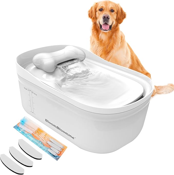 2.3gal/300oz/9L Ultra Quiet Pet Running Water Fountain for Large/Medium Dogs Inside Automatic Dog Water Bowl Dispenser Cat Drinking Fountain Waterfall with Cleaning Kit/3Filters (White)