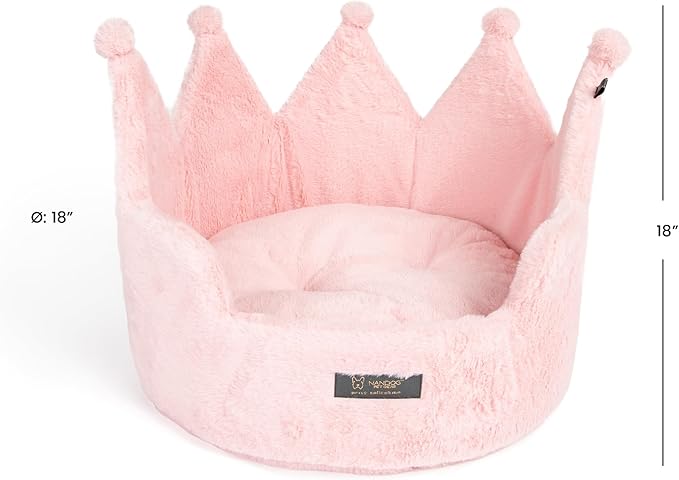 NANDOG Pet Gear Crown Cozy Round Dog & Cat Bed Collection Washable Indoor Pet Bed for Small Breeds-Soft Bed Fits in Crate or Kennel-Made of Ultra Soft Micro-Plush Material (Royal Blush Pink Prive 18")