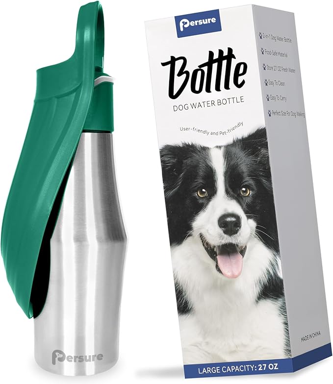 27 OZ Dog Water Bottle Portable Stainless Steel Convenient Pet Water Dispenser, Leak Proof Puppy Travel Water Bowl for Dog Outdoor Walking, Hiking, Perfect Size for All Dog Breeds, Sage Green