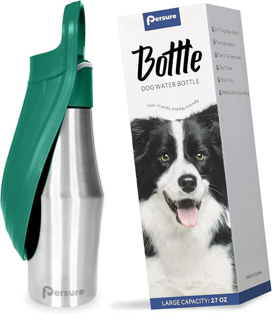 27 OZ Dog Water Bottle Portable Stainless Steel Convenient Pet Water Dispenser, Leak Proof Puppy Travel Water Bowl for Dog Outdoor Walking, Hiking, Perfect Size for All Dog Breeds, Sage Green
