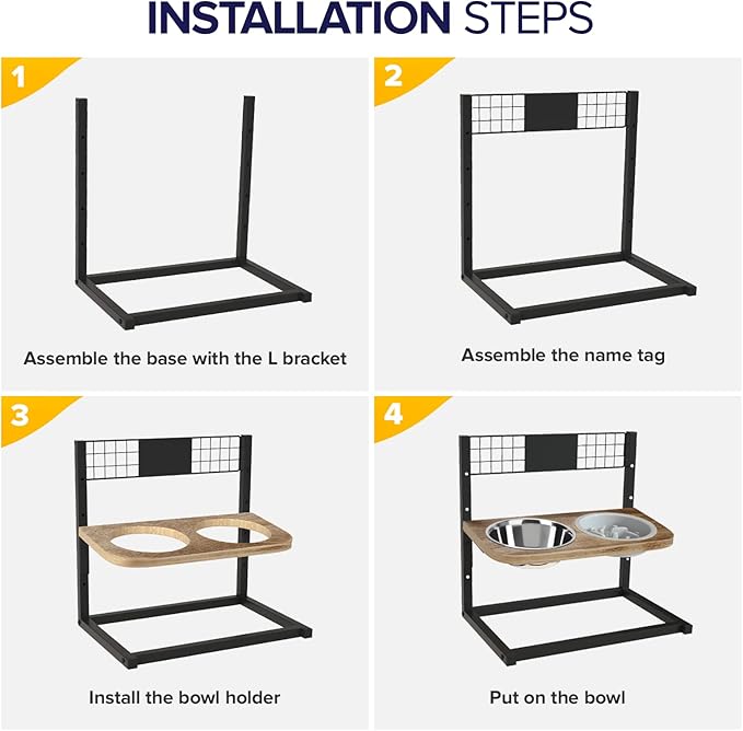 Ciconira Metal Elevated Dog Bowls with Slow Feeder & Spillproof Mat, 8°Tilted Raised Dog Bowl Stand with Two 1.3L Stainless Steel Food Water Bowls,4 Height Adjustable for Large Medium, Small Dogs