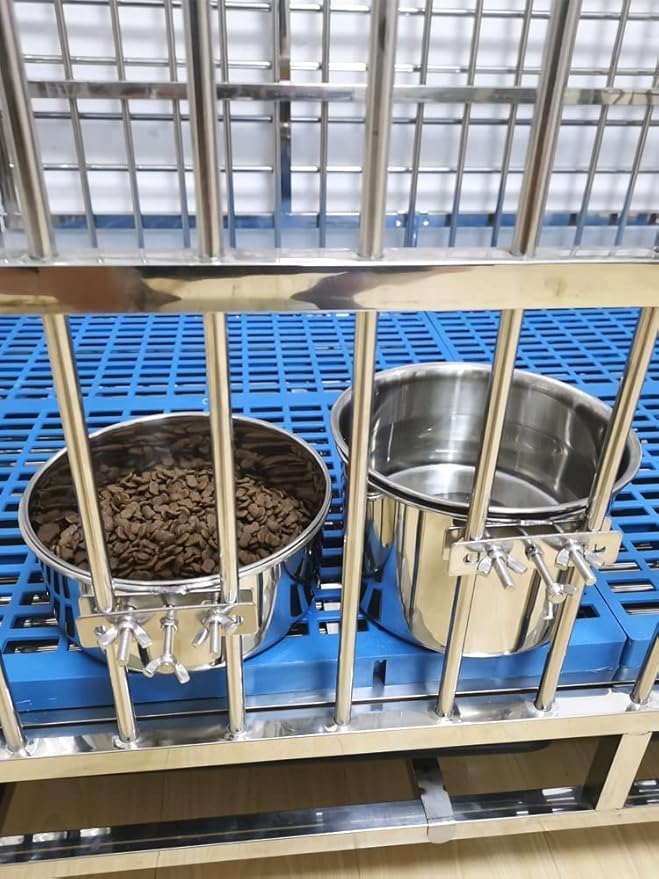 Stainless Steel Dog Bowls, ShineMe 40oz & 60oz No Spill Dog Crate Water and Food Bowls with Hanging Hook for Kennel, Cage and More, 7.0 x 3.7” & 6.2 x 2.5” Feeder Dish for Large and Medium Dogs