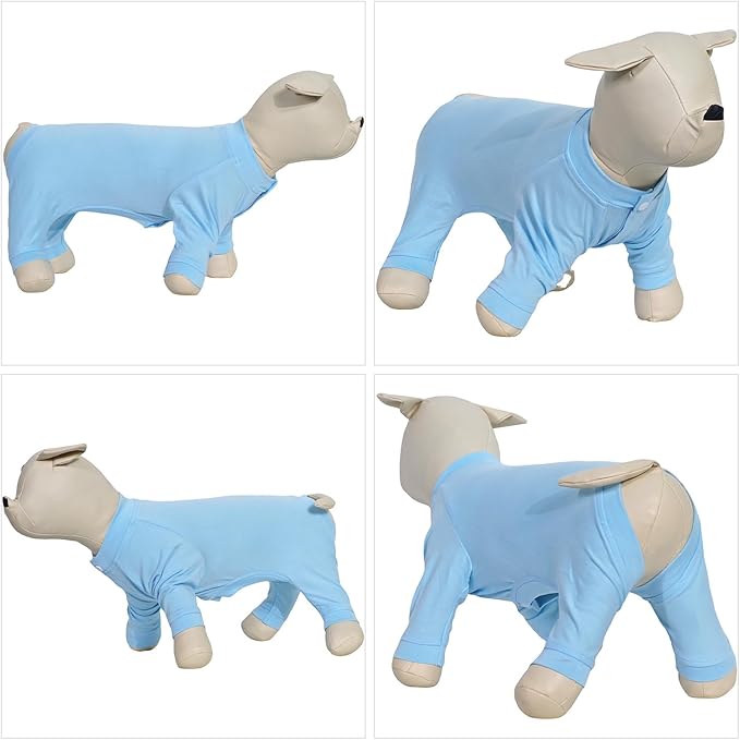 Lovelonglong Four Feet Dog Lightweight Pajamas, Pure Cotton Dog Jumpsuits 4 Legs Dog Onesies T-Shirt Stylish PJS Puppy Costume for Large Medium Small Dogs Lightblue S