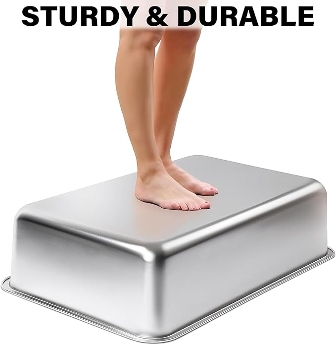 XL Stainless Steel Litter Box 2 Pack, 24x16x12 Inches Extra Large High Sided Metal Cat Litter Box with Lid, Easy Clean, Non Stick & No Smell