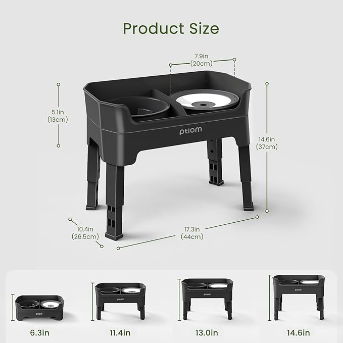 4-in-1 Elevated Slow Feeder Dog Bowls, 4 Height Adjustable Mess Proof Raised Dog Bowl Stand with No Spill Water Bowl, Stainless Steel Doggy Food Dish & Slow Feeder for Large Medium Small Pets