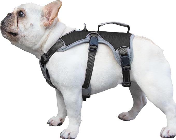 Huntboo Escape Proof Dog Harness, Escape Artist Harness, Reflective Dog Harness with Handle, Durable,Adjustable Vest for Small Medium Large Dogs Walking, Training, and Running Gear(Black, M)