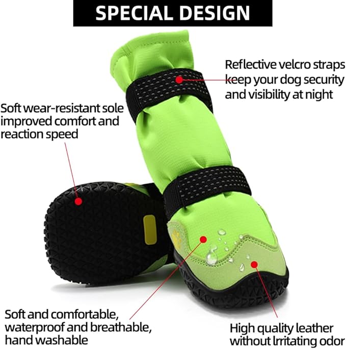 Dog Shoes for Hot Pavement Anti-Slip Dog Boots & Paw Protectors for Winter Snowy Day Summer Dog Snow Boots Waterproof Dog Shoes for Small to Large Dogs with Reflective Straps for Hiking 4Pcs