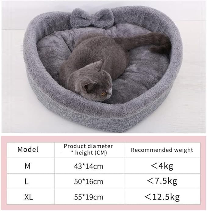 Cute Cat Bed Heart-Shaped Nest Cotton Fleece Soft Cat-Dog sofa Winter (XL, Grey)