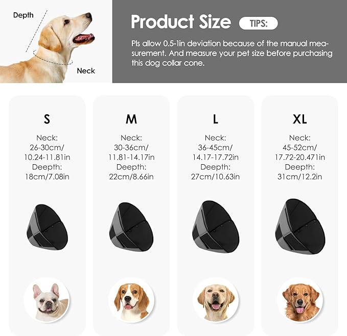 Large Dog Soft Cone Recovery Collar, Comfortable Dog Head Cone Collar for Large Dogs, Pet Surgery Cone Soft Neck Protector, Grey L