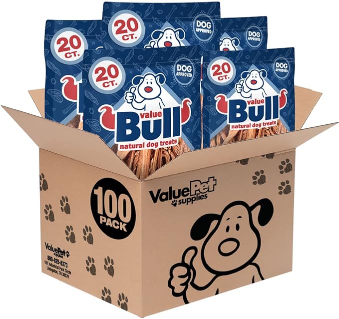 ValueBull Lamb Pizzle Sticks, 100 Count - Natural Dog Treats, Grass-Fed