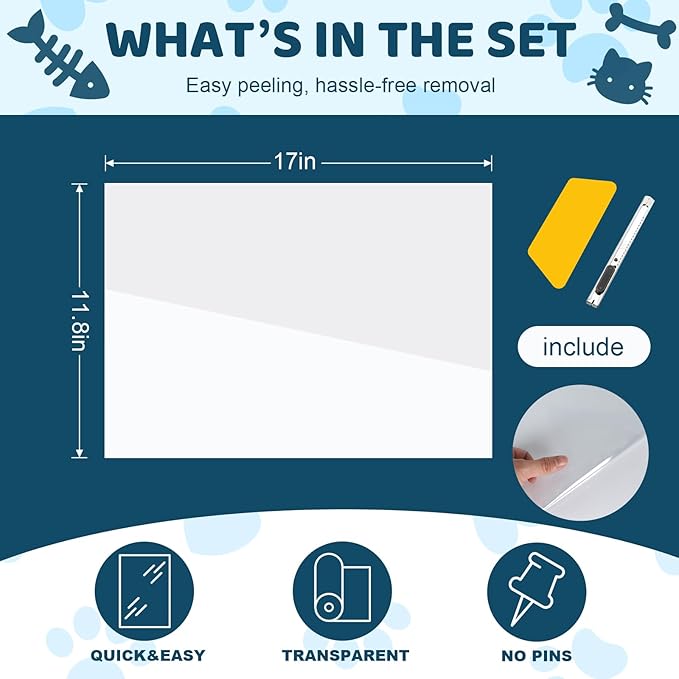 Cat Scratch Furniture Protector 17x11.8 in,10 Pack Self-Adhesive Single Side Couch Protector from Cat Claws, Furniture Protectors from Cats, Anti Scratch Sticky Tap, No Pins