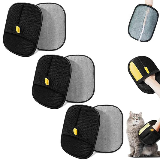 Electrostatic Pet Hair Removal Gloves, Static Removal Gloves for Pet Hair, Double-Sided Reusable Cat & Dog Electrostatic Gloves for Couch, Clothing, Carpet, Car Seat (Black, 3PCS)