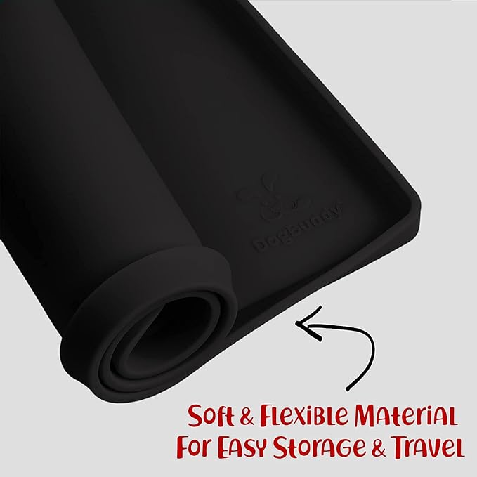 DogBuddy Dog Food Mat Waterproof Silicone Pet Feeding Mat for Dogs, Non-Slip, Easy to Clean, Black