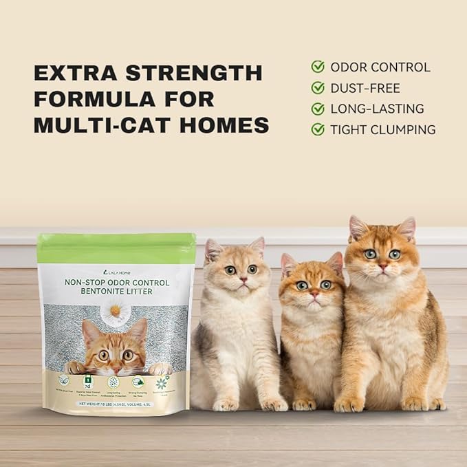 Bentonite Litter Sodium Mineral Cat Litter Clumping, Odor Control Kitty Litter for Self Cleaning Box & Automatic Litter Box, Dust Free, Strong Durability, 20 lb