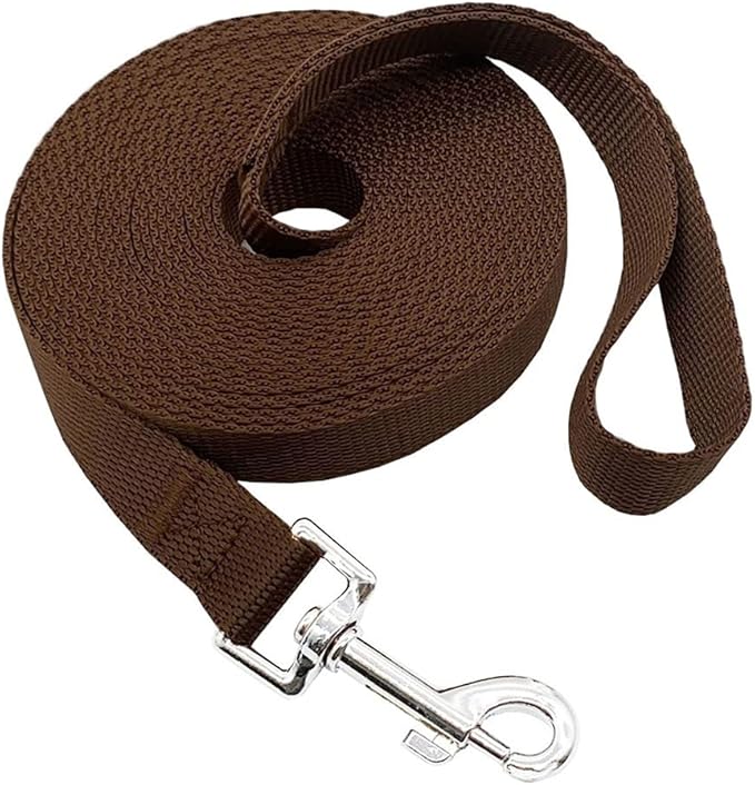 Nylon Training Dog Leash for Small Medium Large Dogs, 15ft 20ft 30ft 50ft Long Leash Dog/Puppy Lead for Obedience Recall Training, Camping (50ft, Brown)