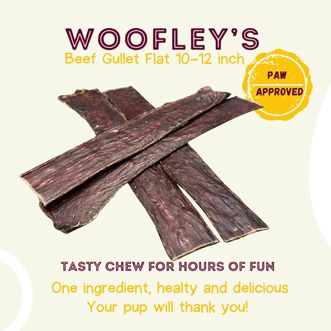 Woofley's - 10-12 Inch Esophagus Jerky (50 Count) - Gullet Sticks for Dogs - Safe Jerky Dog Chews -Easily Digestible Bully Sticks