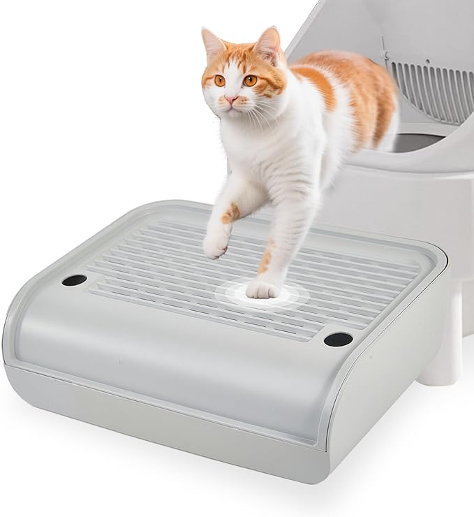 SpaceTime Waterproof Elevated Cat Litter Trapping Mat for Litter Box,Cat Ramp/Step Double-Layer Litter Catcher Pad with Filter Function for Floor,Easy to Clean,Ideal for Kitten & Senior Cats(Grey)