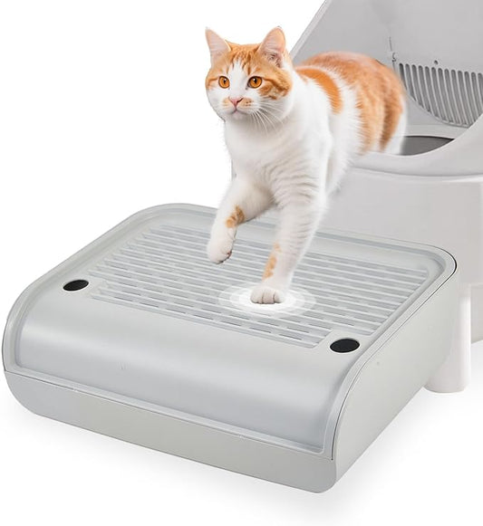 SpaceTime Waterproof Elevated Cat Litter Trapping Mat for Litter Box,Cat Ramp/Step Double-Layer Litter Catcher Pad with Filter Function for Floor,Easy to Clean,Ideal for Kitten & Senior Cats(Grey)