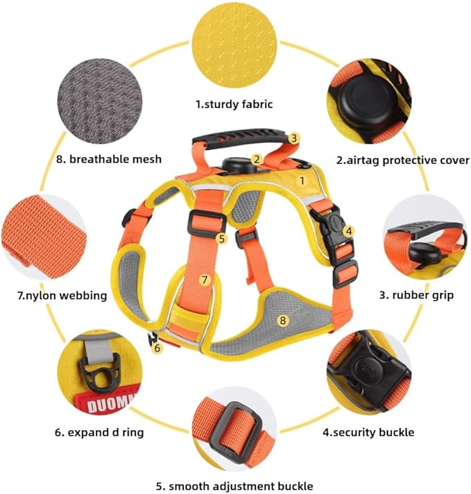 AirTag Dog Harness,Cat Harness All-in-One Dog Vest, Anti-Pull, Anti-Suffocation Reflective Dog Vest for Small, Medium, and Large Dogs and cat (Pink, S(Chest:14-19.6",Neck:(14-18"))