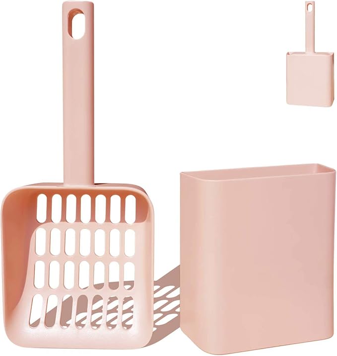 Cat Litter Scooper with Caddy Holder, Cat Scooper for Litter Box with Stand, A Nice Addition to cat Litter Tray Box, Store The cat Litter Scoop When not in use, Modern, Durable and Cute -Light Pink