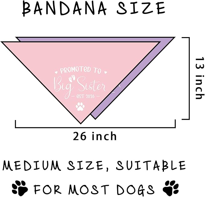 2 Pack Promoted to Big Sister Dog Bandana 2026 Pregnancy Announcement Gender Reveal Dog Outfit Baby Announcement Photo Prop Pet Scarf Accessories for Small Medium Large Dog