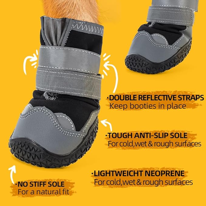 Dog Shoes for Large Dogs, Medium Dog Boots & Paw Protectors for Hardwood Floors, Outdoor Dog Booties for Hot Pavement Winter Snow Hiking, Waterproof Dog Shoes with Reflective Strips Size 6
