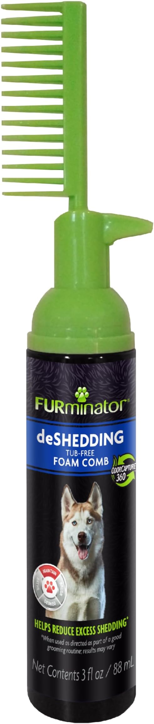 FURminator Tub-Free Deshedding Foam Comb, 3 Ounces, Grooming Comb for Dogs Helps Freshen Coat and Reduce Odors with No Rinsing