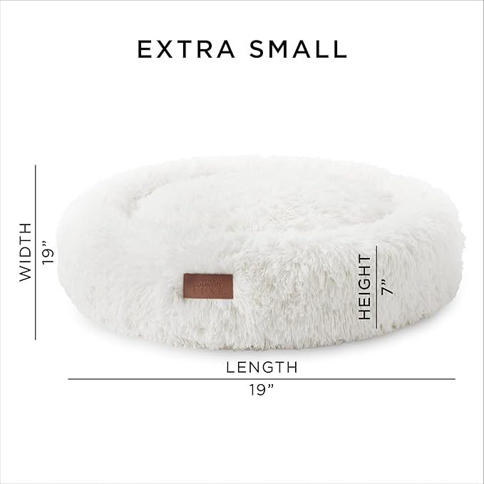 TOWN & COUNTRY LUXE CuddleTown Fuzzy Solid Donut Pet Bed, Soft, Cozy & Calming, Non-Slip Bottom, 100% Machine Washable, Cream, XS 19"x19"x7" Round