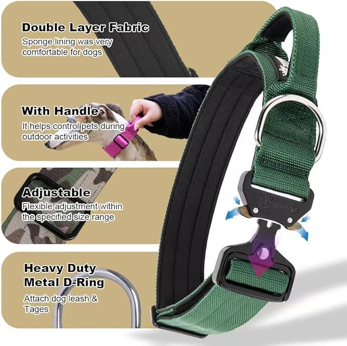 TSPRO Premium Dog Collars Tactical Dog Collar with Handle and Heavy Duty Quick-Release Metal Buckle Durable Thick and Adjustable for Medium to Large Dogs (Red M)