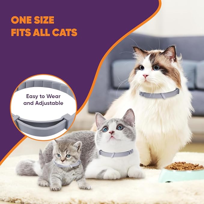 Calming Collars for Cats 6 Pack Grey & White Pheromone Cat Anxiety Collar Natural Stress Relief for Scratching, Marking & Loud Noises Adjustable Calming Collar for Kittens & Cats